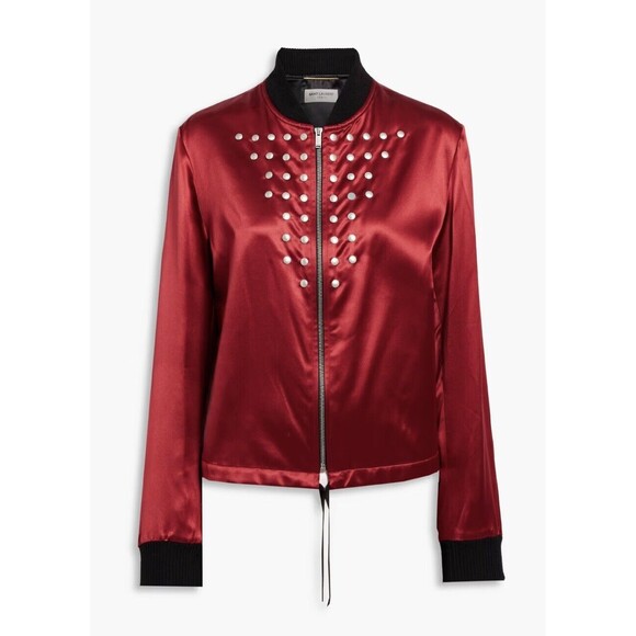 Saint Laurent YSL Studded Red Rouge Royal Silk Blend Light Jacket F36/4 NWT$3290 - Picture 1 of 16